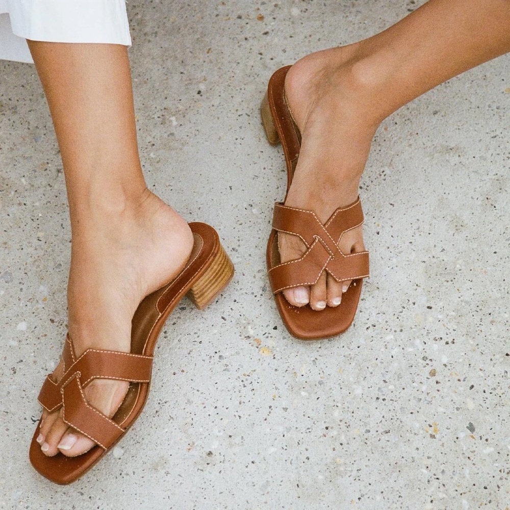 Margaux The MX 35 Saddle Calf Brown Leather Block Heel Sandals Size 11 / 42